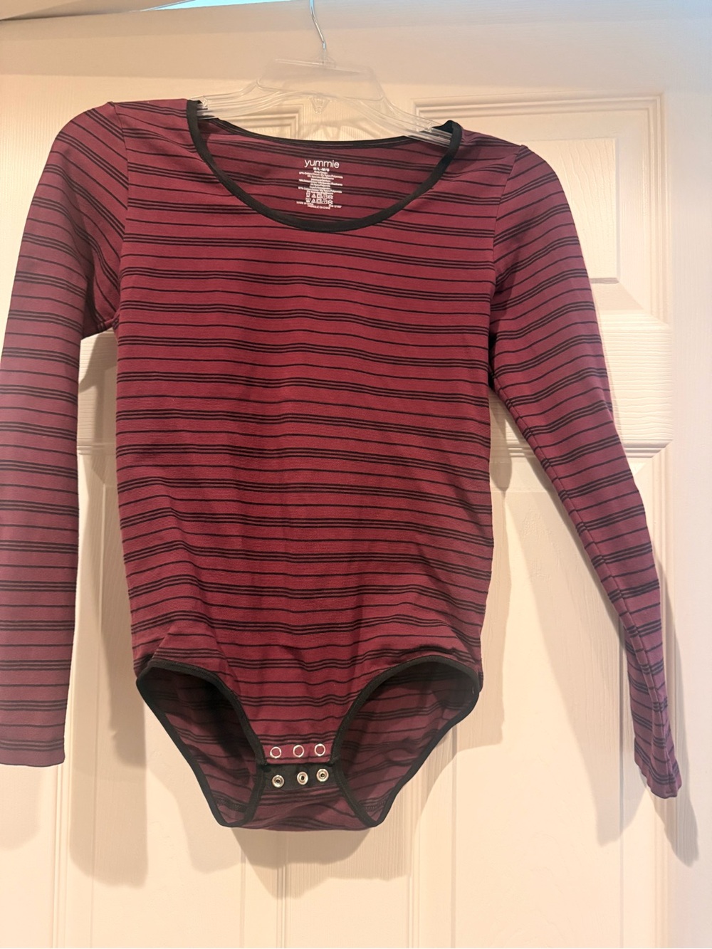 Yummie by Heather Thomson Burgundy and Black Striped Long Sleeve Bodysuit